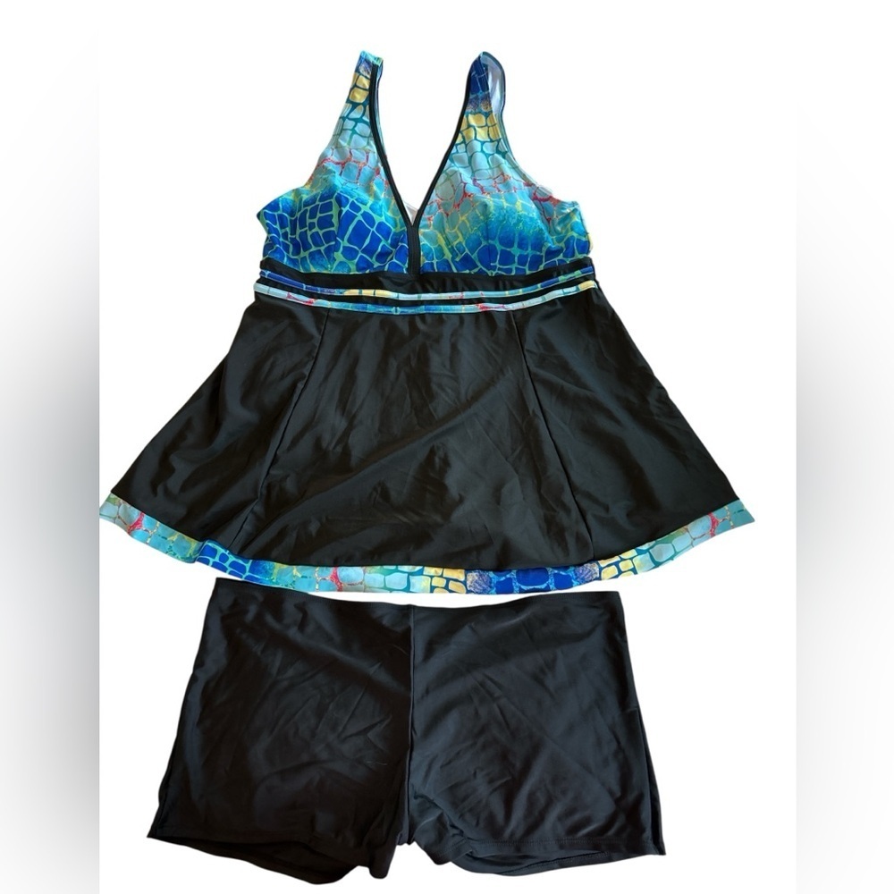 2 Piece Plus Sz 22W Tankini Swim Suit Boy Short Bottoms Alligator Print Pattern